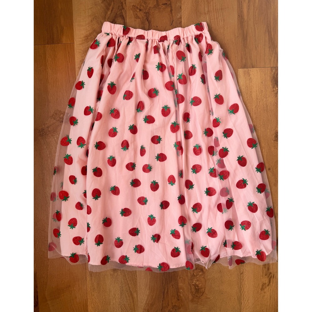 1950's Retro Stage Pink Tulle Midi Skirt Glitter Strawberry Sparkle Swing Size S